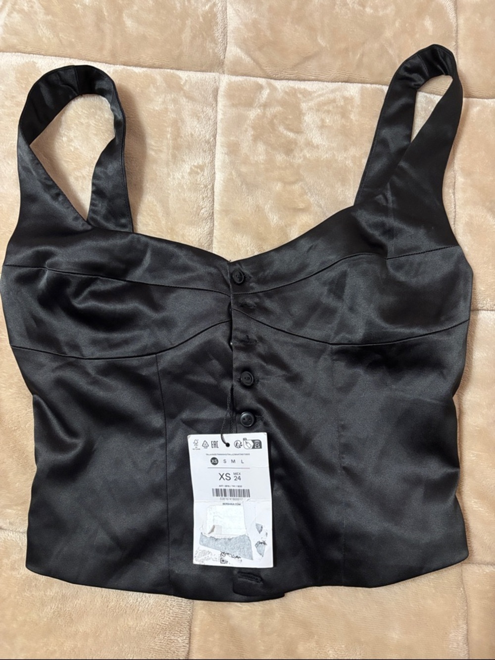Bershka Black Satin Button Crop Top